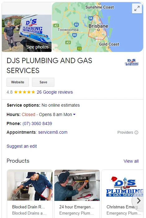 DJS Plumbing Google Business Profile