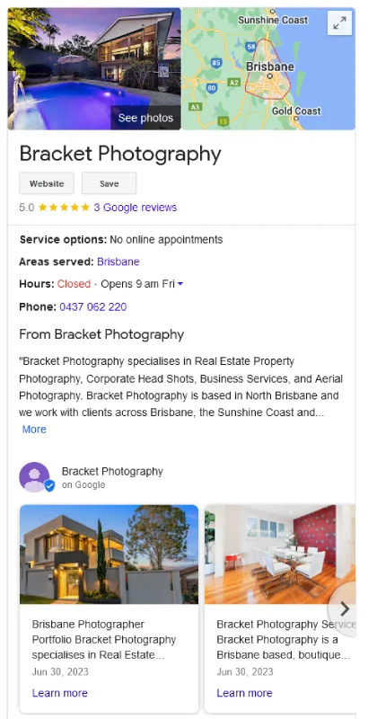 Bracket Photography Google Business Profile